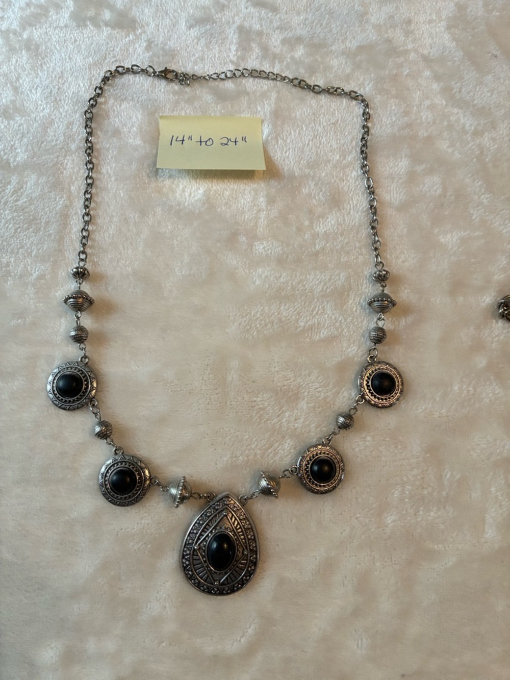 Silver-Tone Black Stone Teardrop Pendant Necklace - Women Jewelry